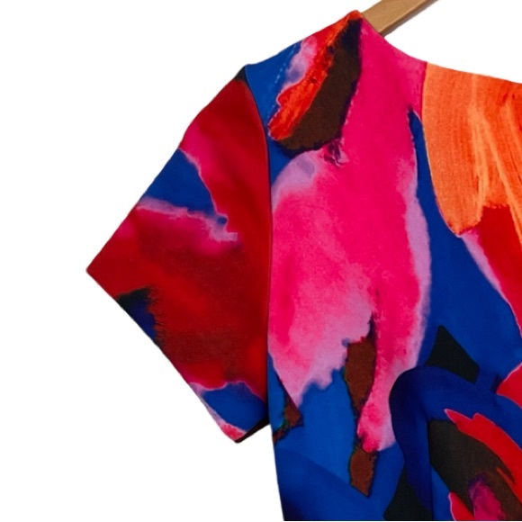 Amanda Uprichard Artsy Fit & Flare Scuba Dress Party Water Color Emily in Paris - Picture 3 of 6